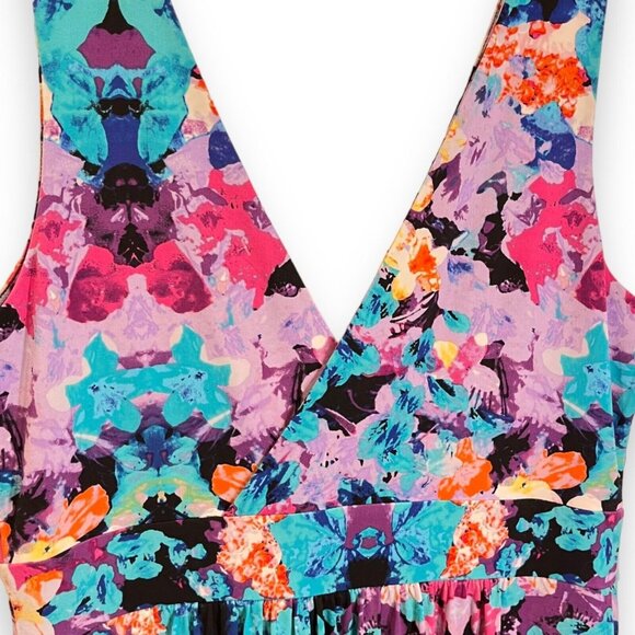 Nicole Miller Y2K Babydoll Maxi Dress Medium Abstract Multicolor Tropical Fairy - Picture 5 of 9